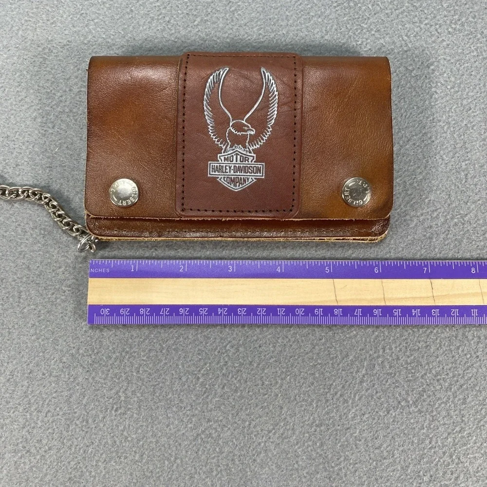 Vintage Harley Davidson Trucker Leather Wallet Tan With Chain Flaw